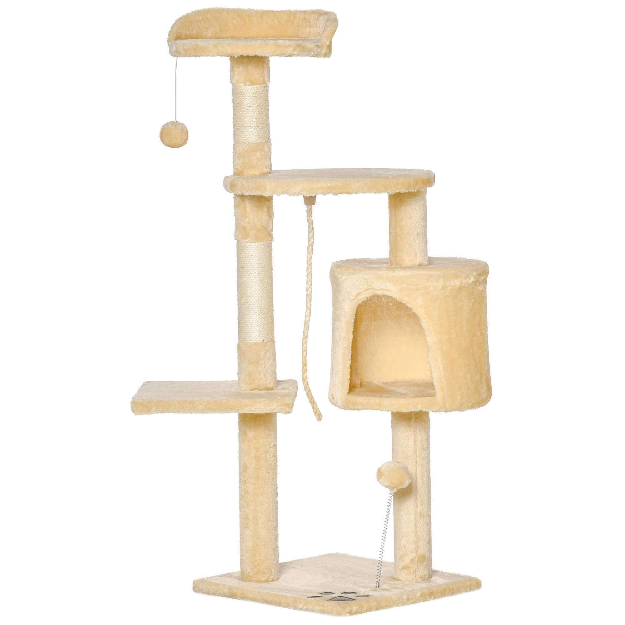 Pawhut - Arbre à chats multi-équipements griffoirs grattoirs plateformes niche corde jouets 40L x 40l x 114H cm beige - Imagen 1