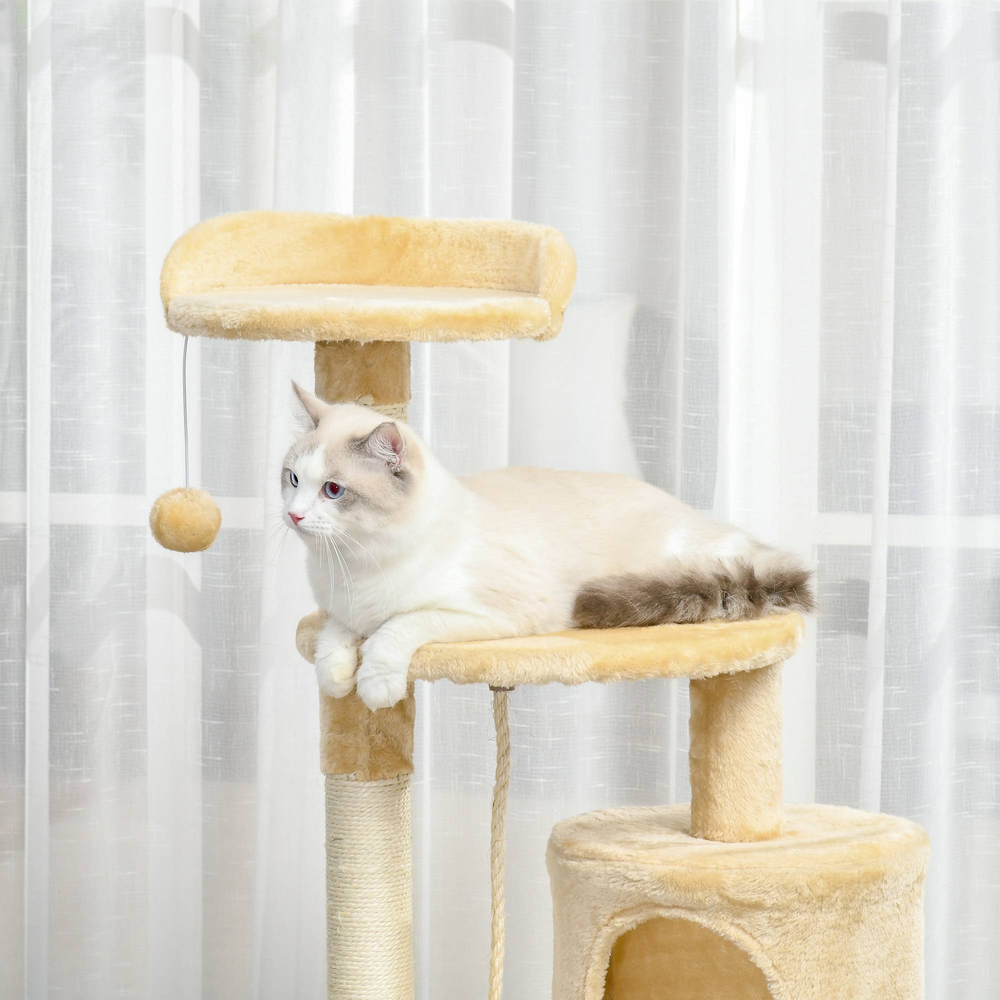 Pawhut - Arbre à chats multi-équipements griffoirs grattoirs plateformes niche corde jouets 40L x 40l x 114H cm beige - Imagen 4
