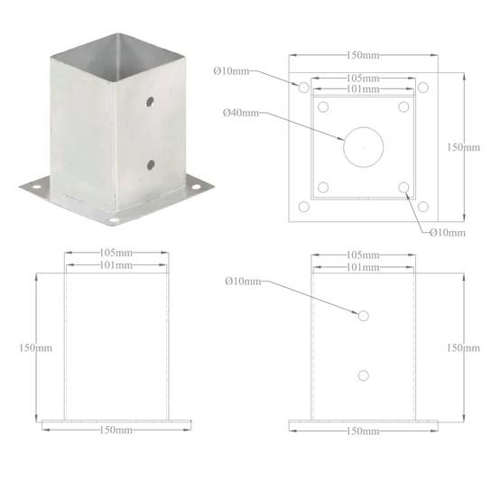 Ancre de poteau métal galvanisé 101 mm x 150 mm x 150 mm - PANGIVO - Image 9