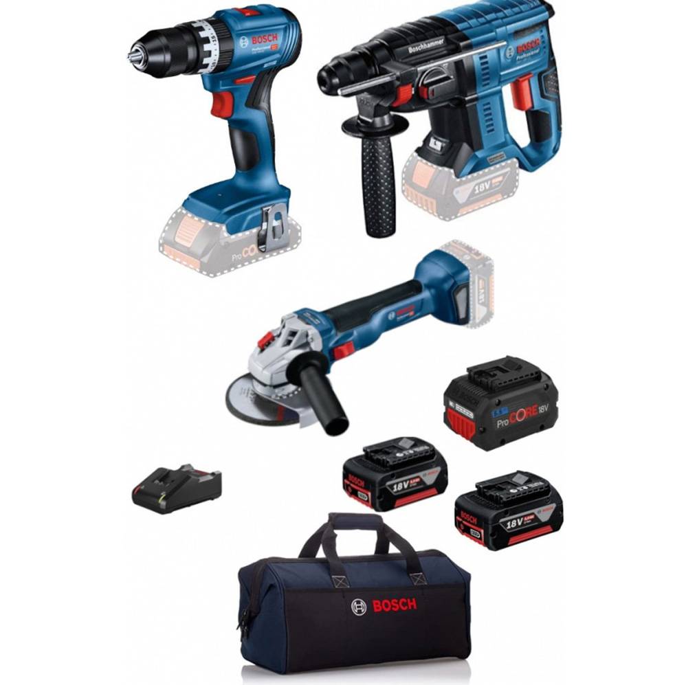 Bosch - Pack de 3 outils 18V PRO GSB 18V-45 + GWS 18-10 + GBH 18V-21 - BOSCH - avec 3 batteries 2x5.0Ah / 1x5.5Ah - chargeur - sac - 0615990N29 - Imagen 1
