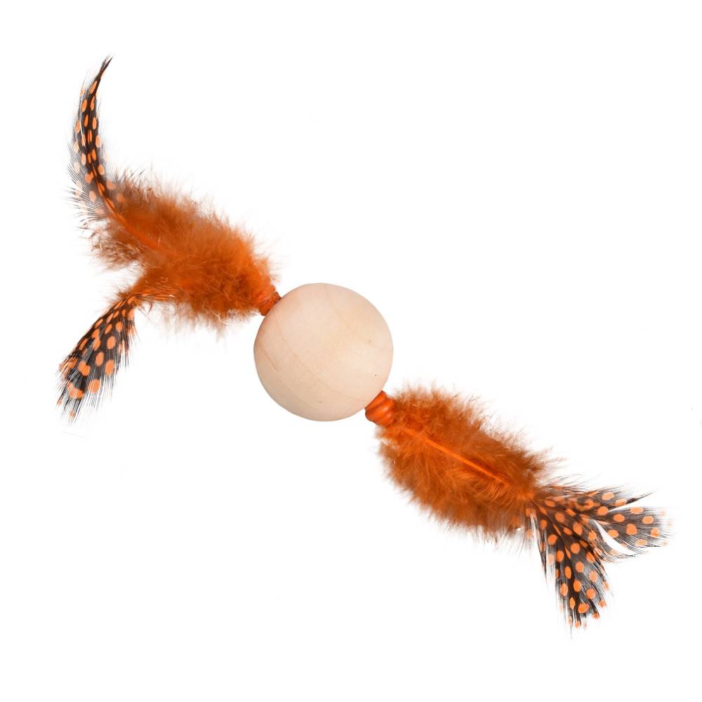 Flamingo - Jouet 1 Balle en bois avec plume 13 x 4 cm jouet pour chat couleur aléatoire. - Imagen 2