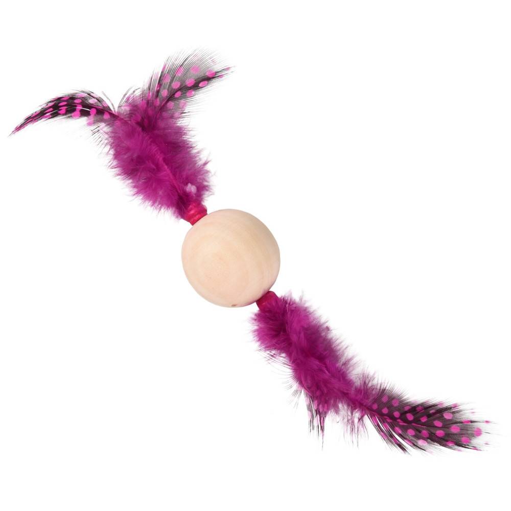 Flamingo - Jouet 1 Balle en bois avec plume 13 x 4 cm jouet pour chat couleur aléatoire. - Imagen 3
