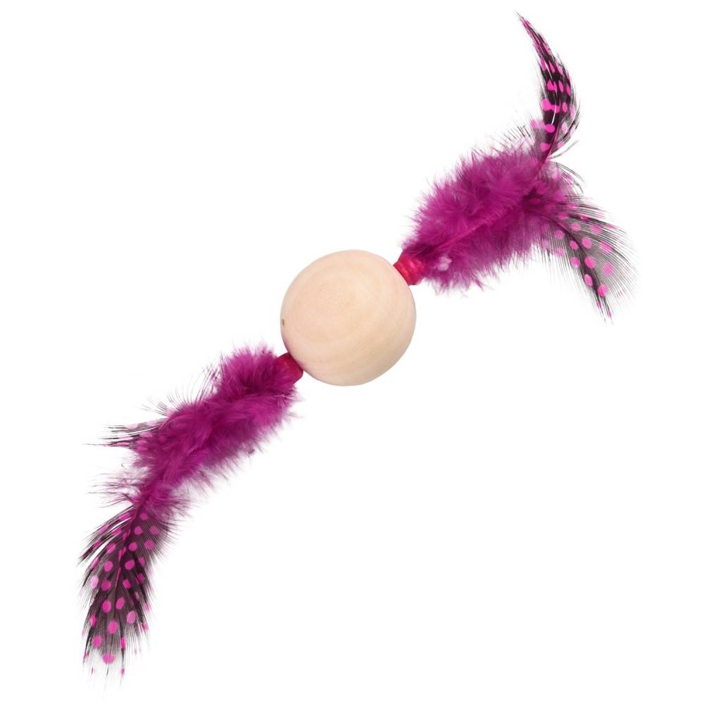 Flamingo - Jouet 1 Balle en bois avec plume 13 x 4 cm jouet pour chat couleur aléatoire. - Imagen 6