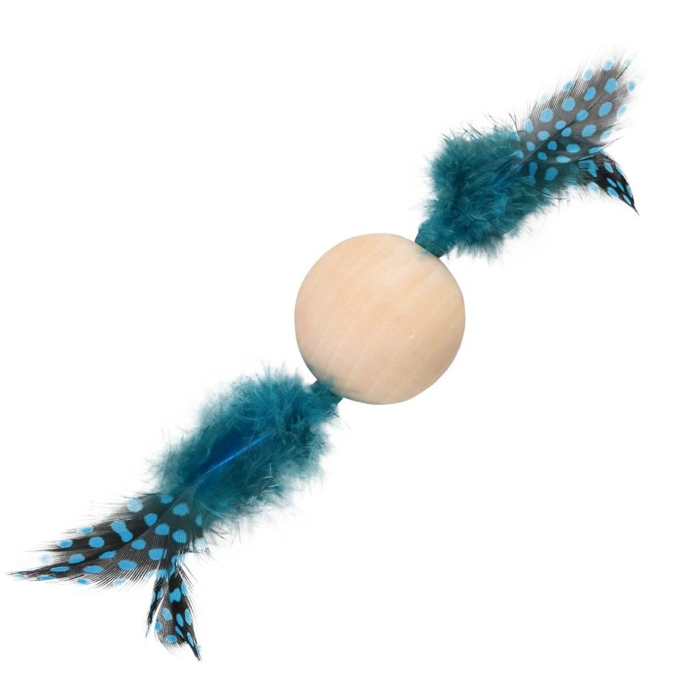Flamingo - Jouet 1 Balle en bois avec plume 13 x 4 cm jouet pour chat couleur aléatoire. - Imagen 1