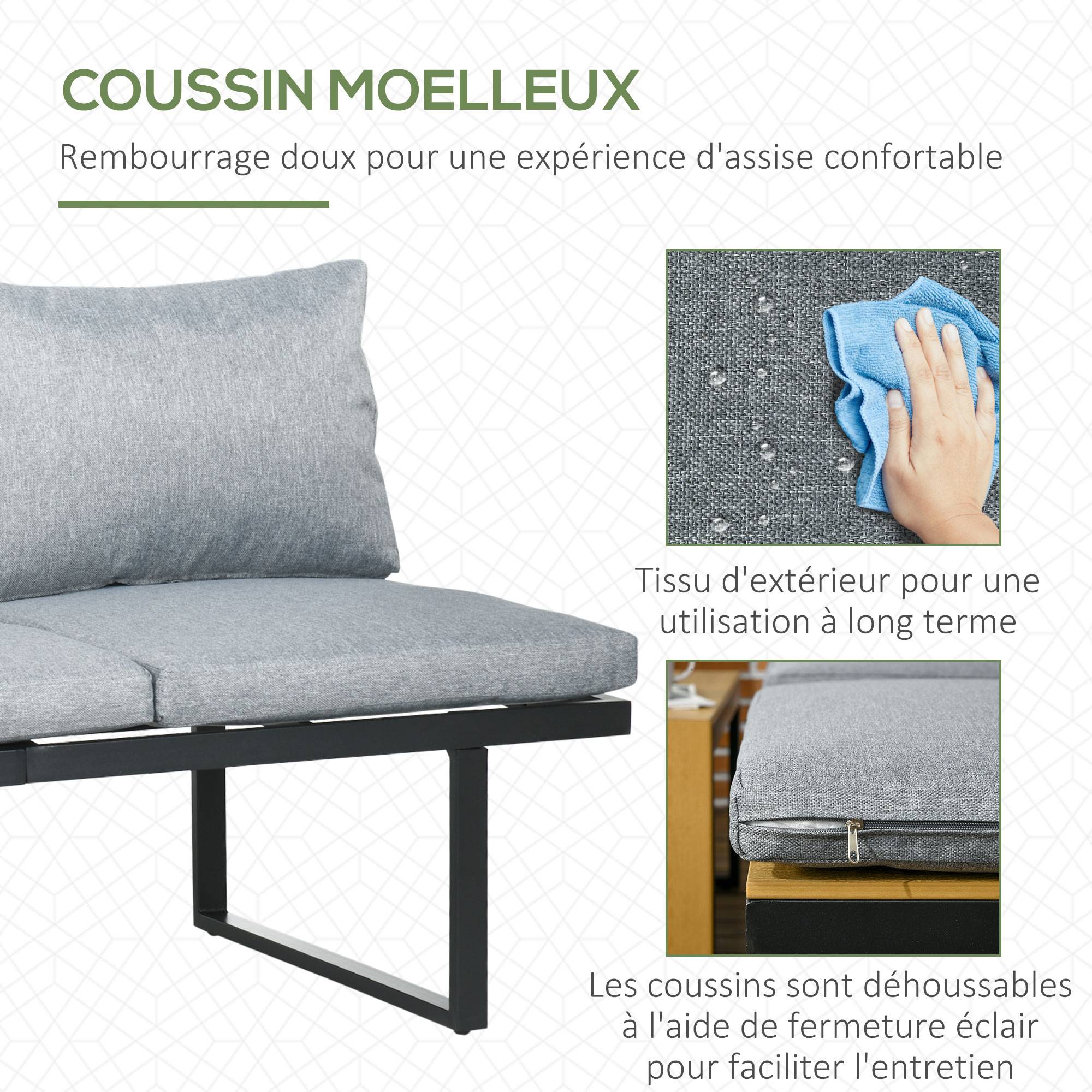 Outsunny - Salon de Jardin d'angle modulable avec table basse aluminium 5 places 3 pièces 8 coussins inclus gris - Outsunny - Imagen 6