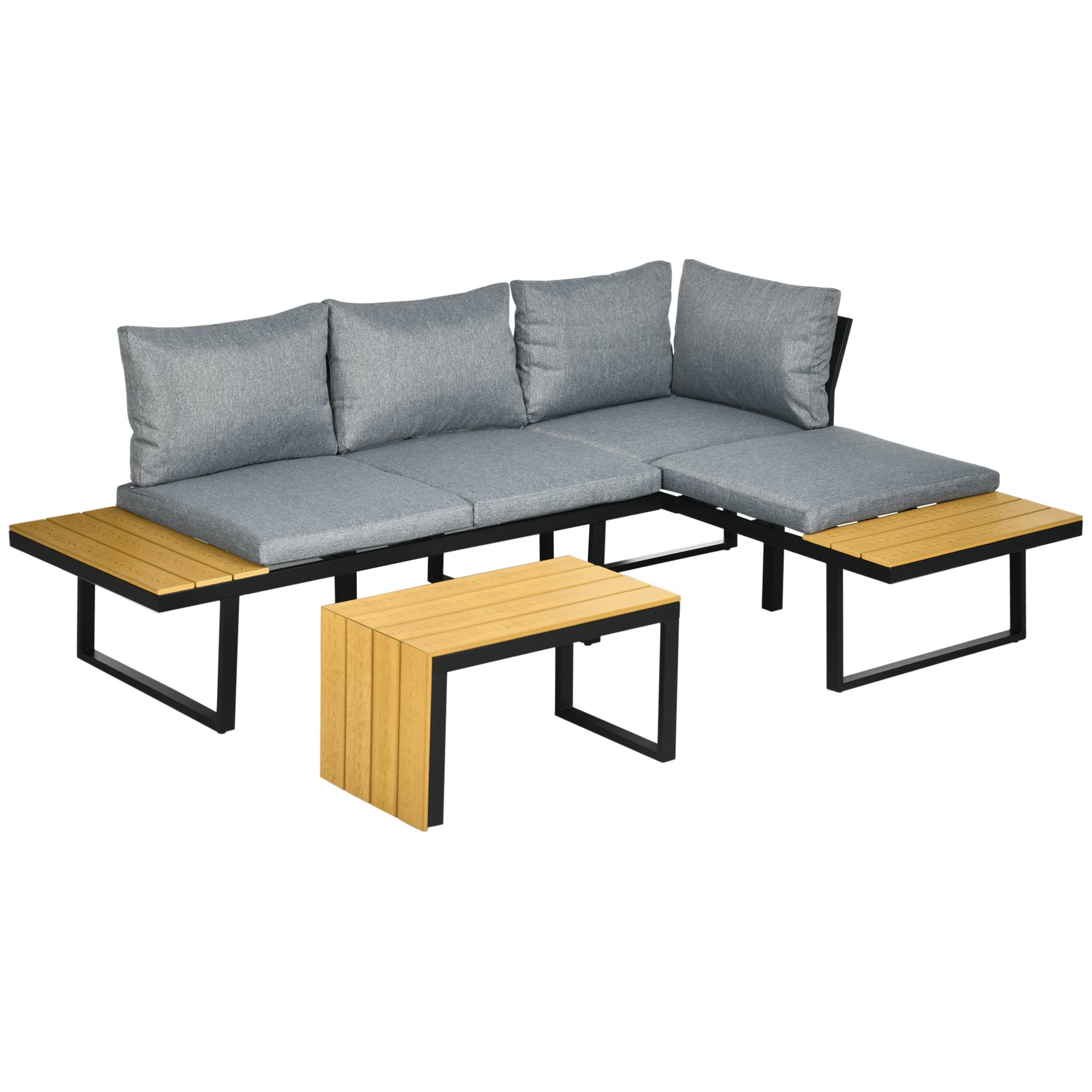Outsunny - Salon de Jardin d'angle modulable avec table basse aluminium 5 places 3 pièces 8 coussins inclus gris - Outsunny - Imagen 1