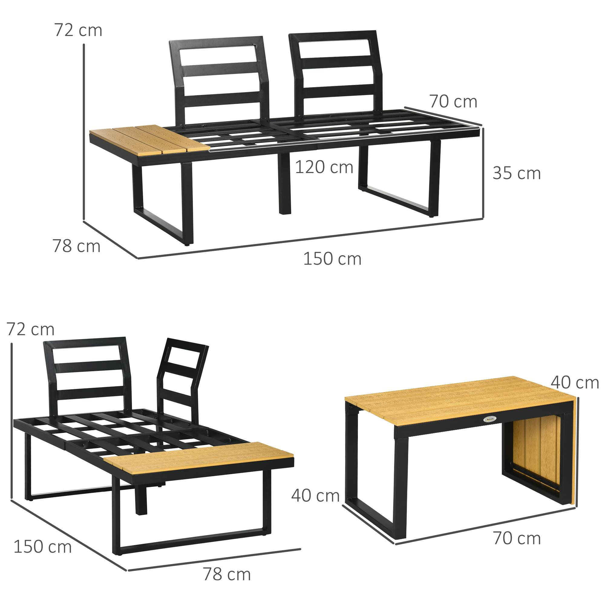 Outsunny - Salon de Jardin d'angle modulable avec table basse aluminium 5 places 3 pièces 8 coussins inclus gris - Outsunny - Imagen 3