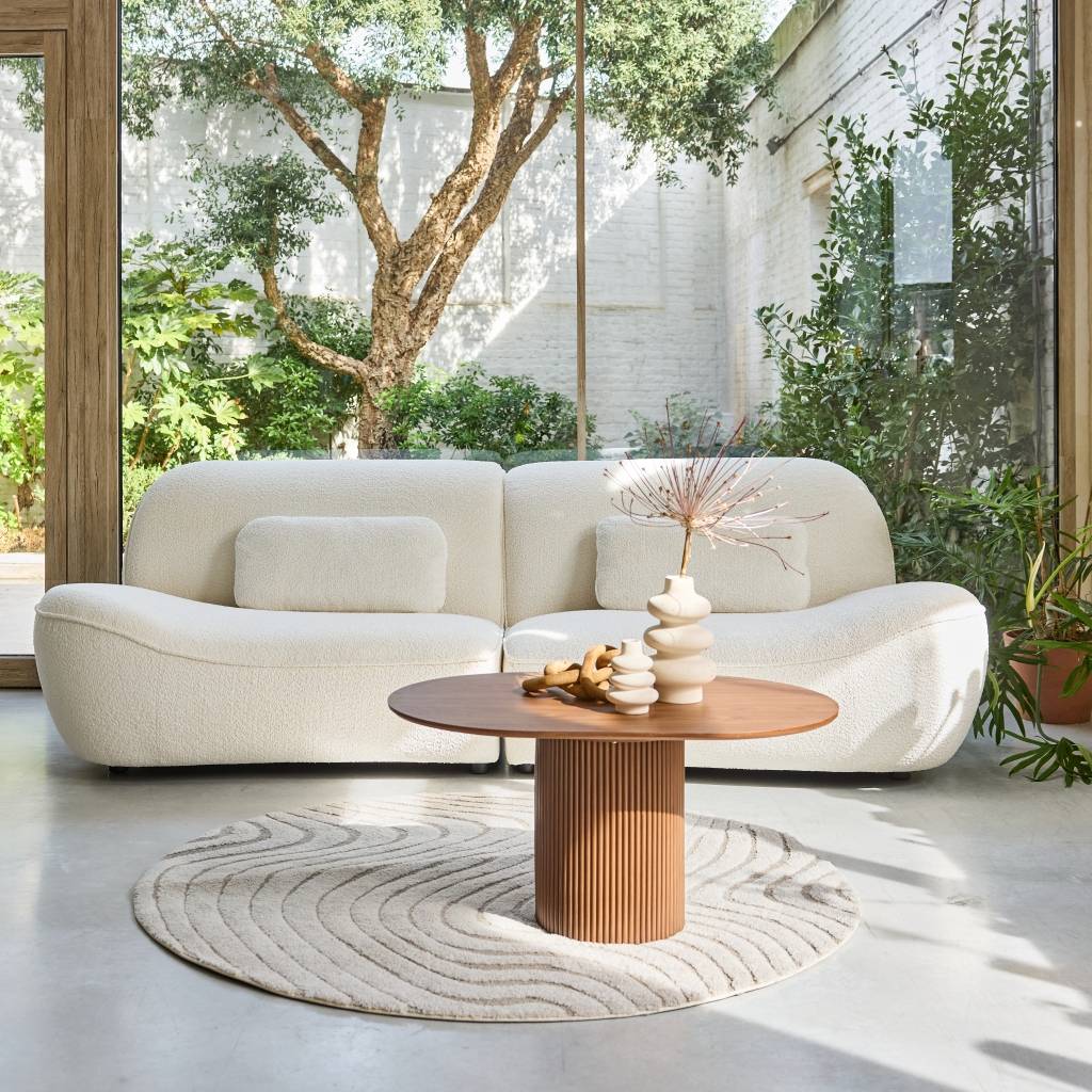 sweeek - Canapé 3 places en bouclette blanche L 265 x P 114 x H 85cm - Nia | sweeek - Image 1