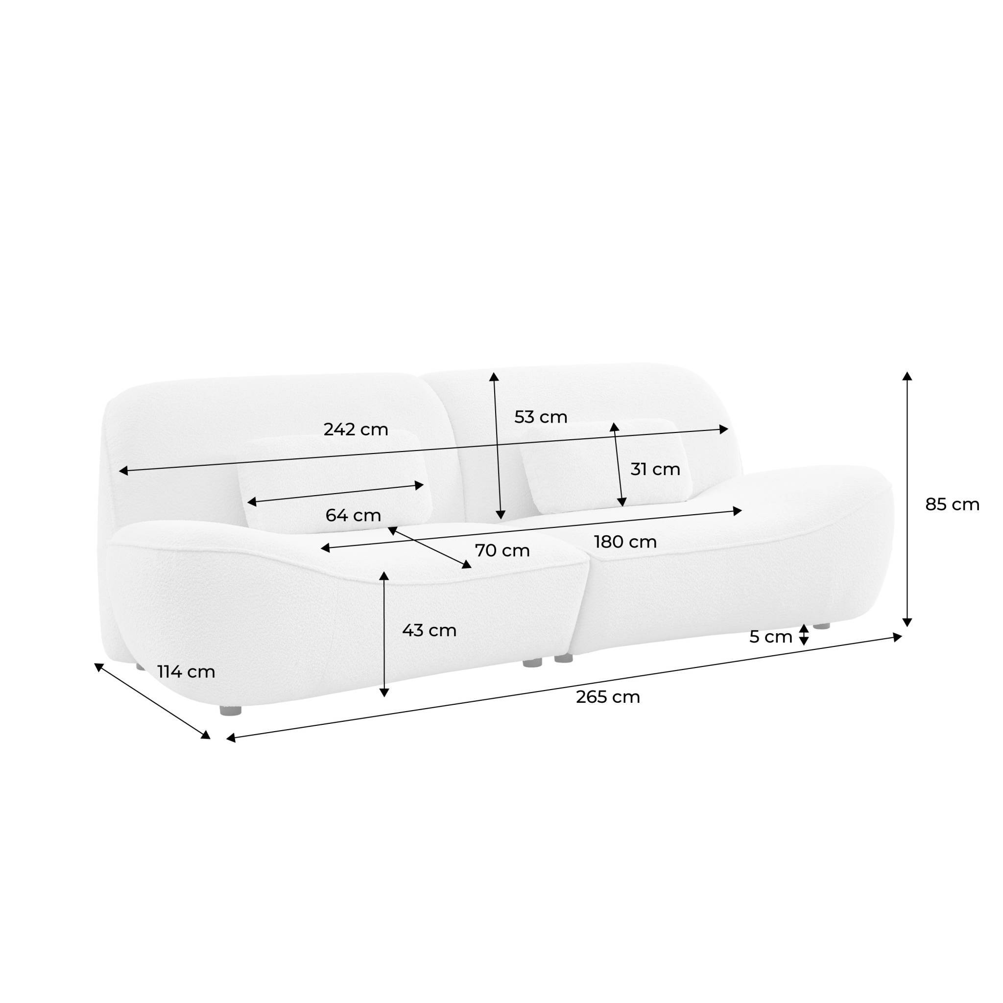 sweeek - Canapé 3 places en bouclette blanche L 265 x P 114 x H 85cm - Nia | sweeek - Image 5