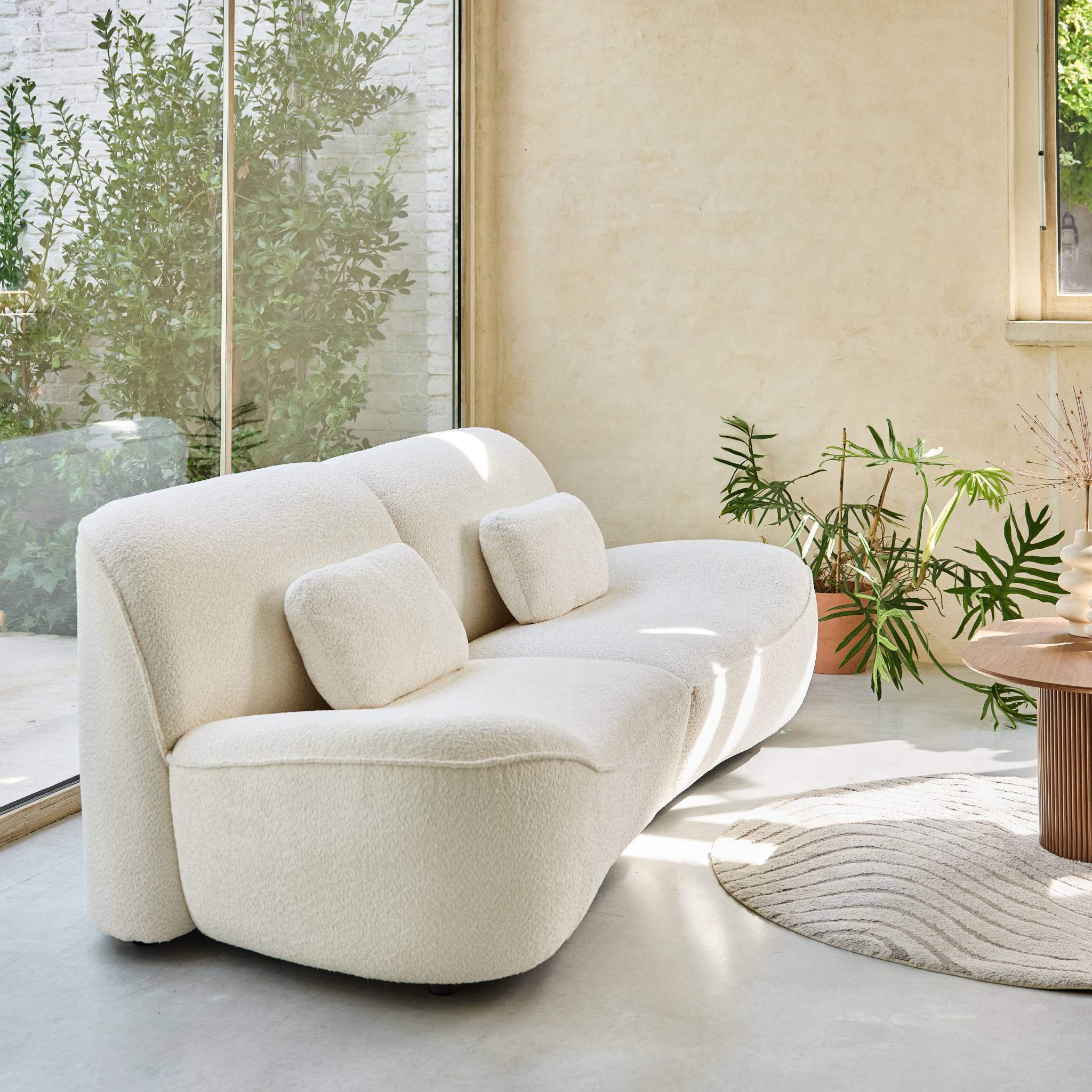 sweeek - Canapé 3 places en bouclette blanche L 265 x P 114 x H 85cm - Nia | sweeek - Image 3