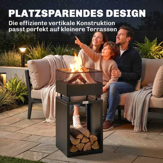 ComfortXL - Brasero extérieur métal noir 39 x 39 x 87 cm terrasse jardin avec range-bûches intégré et pieds réglables - Image 8