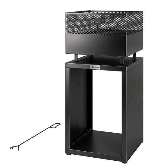 ComfortXL - Brasero extérieur métal noir 39 x 39 x 87 cm terrasse jardin avec range-bûches intégré et pieds réglables - Image 2