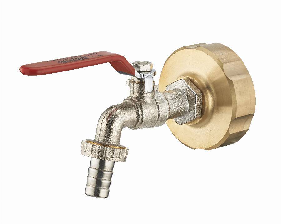 Kit pour cuve grillagée : 1 raccord laiton adaptateur de cuve 1000L S60x6 mm femelle F3/4' (20x27) + robinet de puisage 1/4 de tour mâle M3/4' nez can