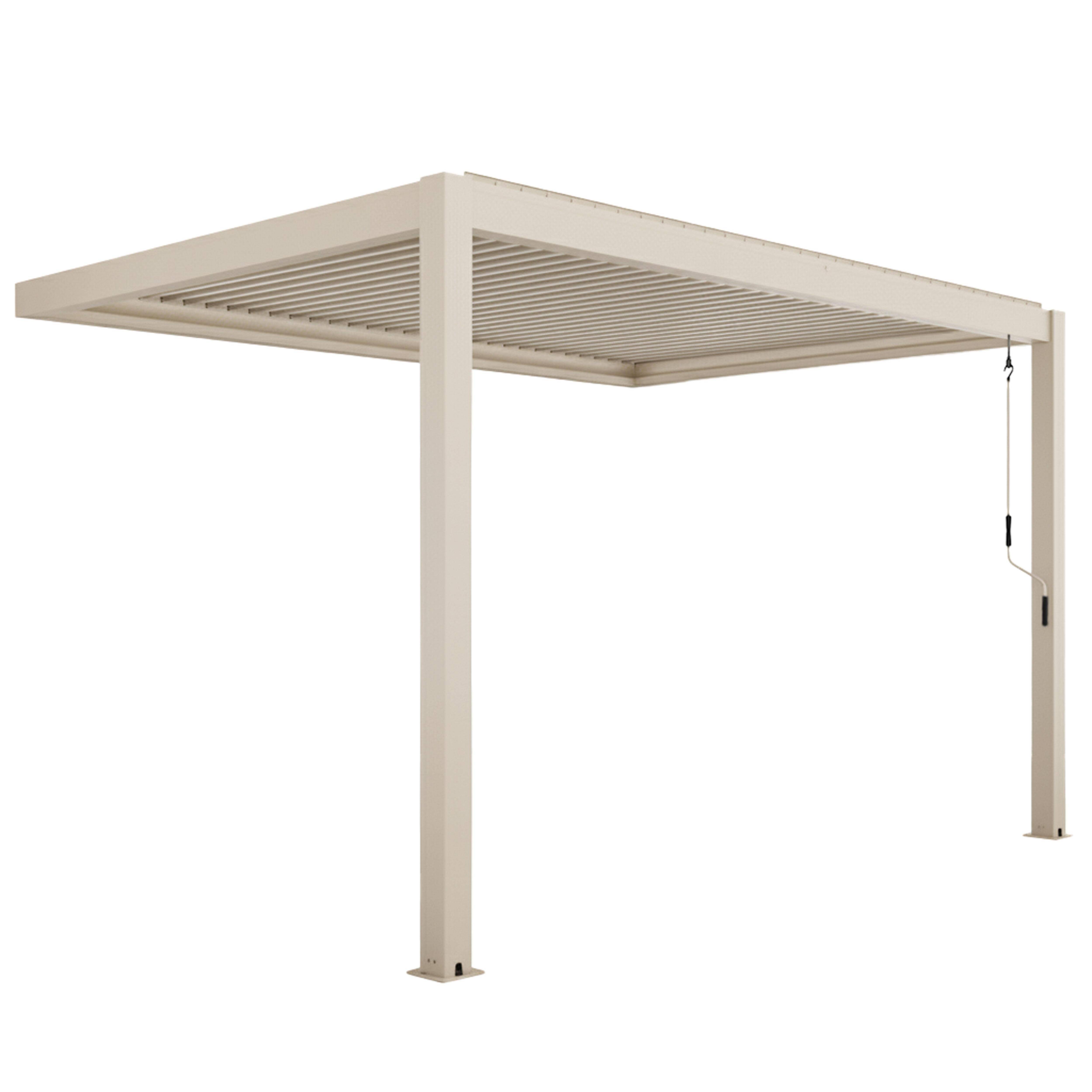 Oviala - Pergola bioclimatique adossée 3x4m et 2 stores bois crème Oia - Oviala - Image 4