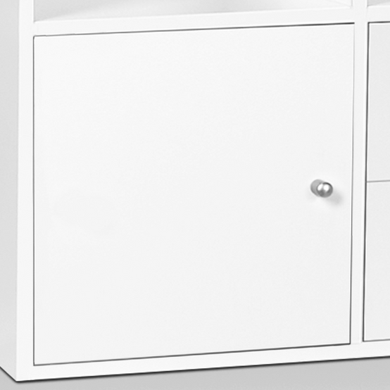 Meuble de rangement en escalier LIAM 3 niveaux bois blanc fond gris avec porte et tiroirs - Image 3