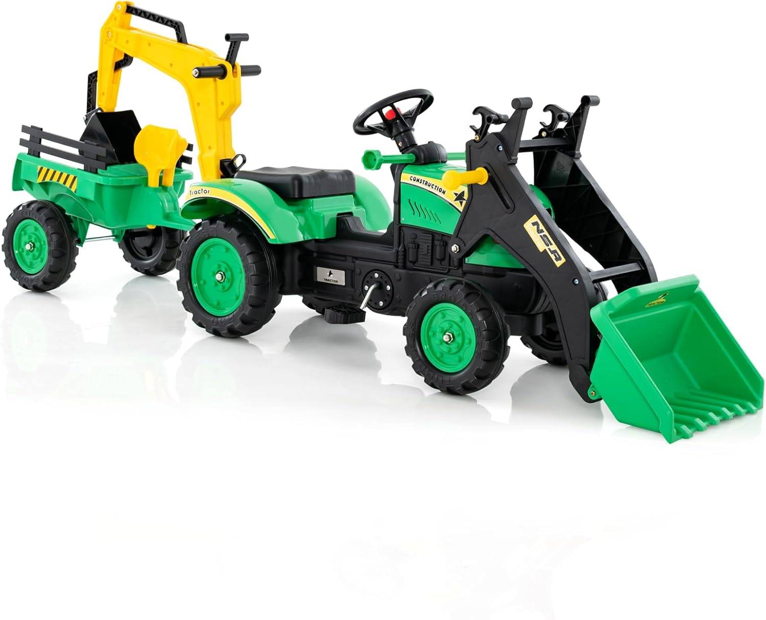Costway - 3 en 1 Tractopelle Enfant avec Pelle et Remorque Amovible, Tracteur  Enfants - Image 1