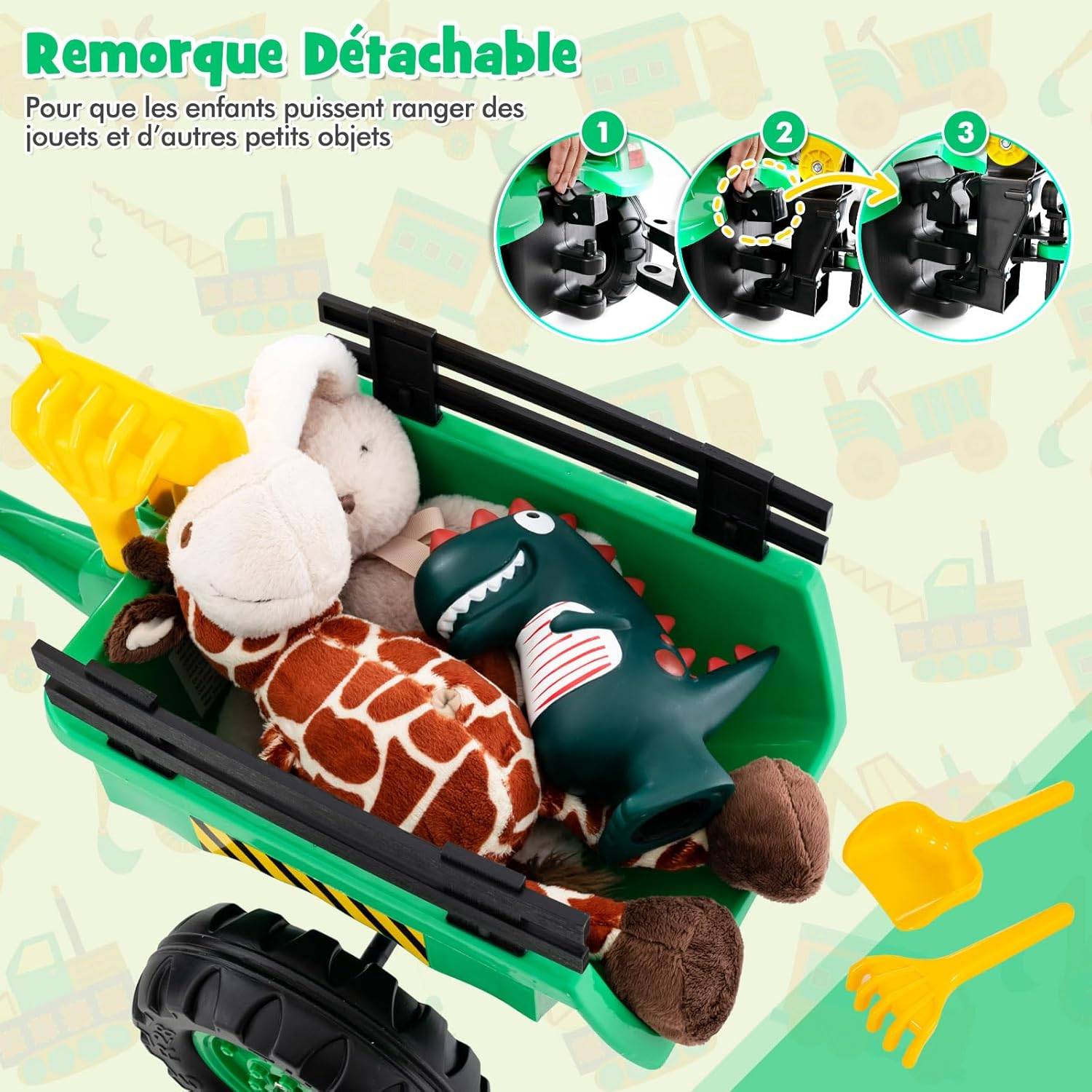 Costway - 3 en 1 Tractopelle Enfant avec Pelle et Remorque Amovible, Tracteur  Enfants - Image 4
