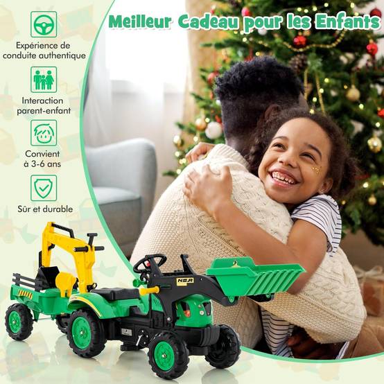 Costway - 3 en 1 Tractopelle Enfant avec Pelle et Remorque Amovible, Tracteur Enfants - Image 6