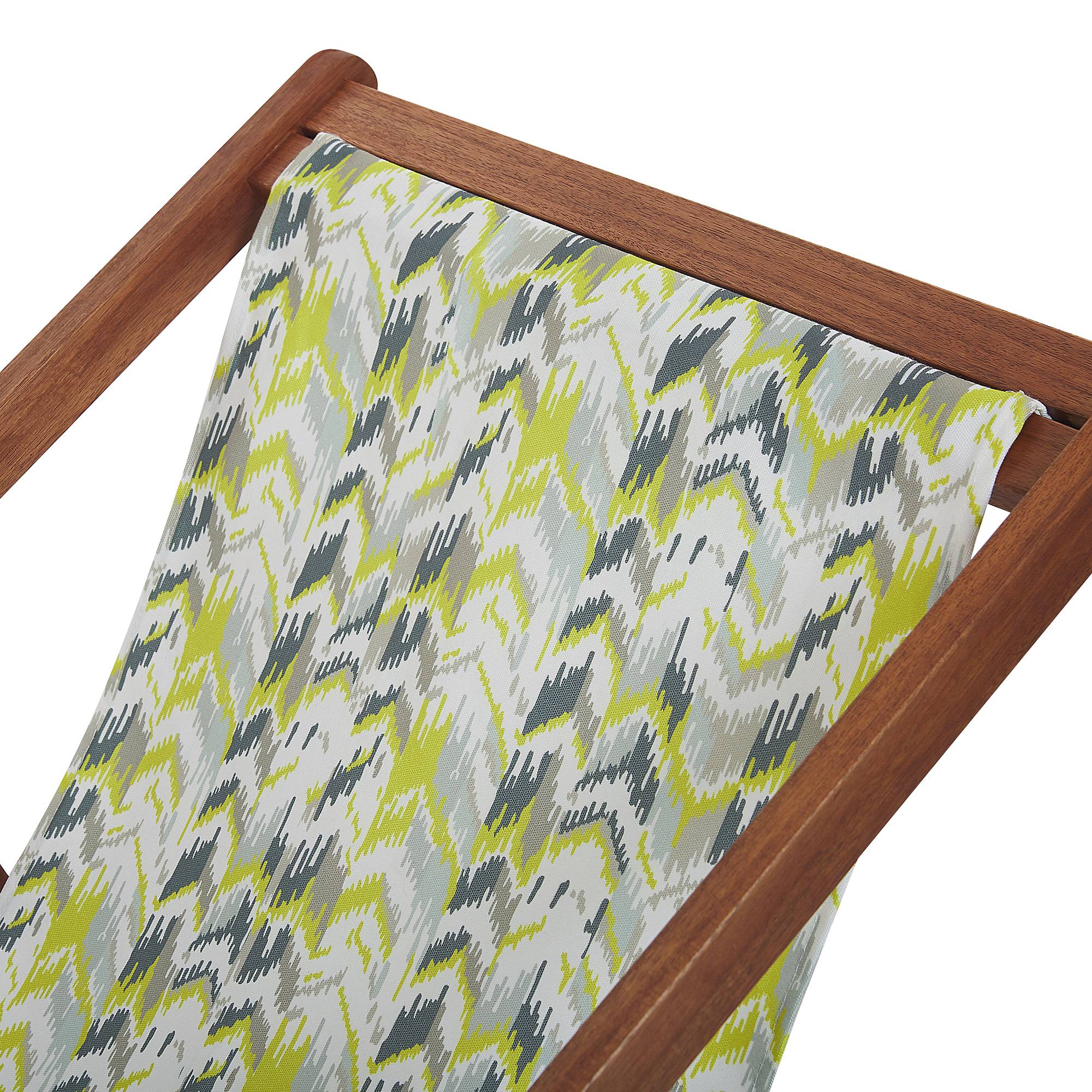 Beliani - 2 Transats Chaises Chiliennes Pliantes et Réglables en Bois d'Acacia Foncé et Tissu Jaune et Gris avec Toiles de Remplacement - Imagen 5