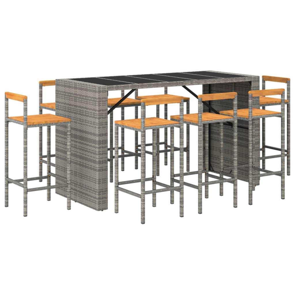Helloshop26 - Ensemble de bar de jardin meuble extérieur terrasse 9 pièces gris poly rotin/bois massif acacia - Imagen 1