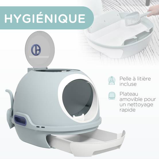 Bac à litière fermé plastique pour chats tiroir coulissant lucarne 55cm bleu - ComfortXL Outdoor Living - Image 6