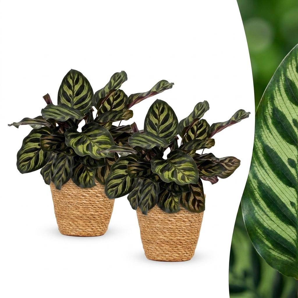 Calathea Makoyana - Plante Paon - Pot de 12cm - Hauteur 25cm - 2 plantes - Panier - Plantes d'intérieur - Image 1