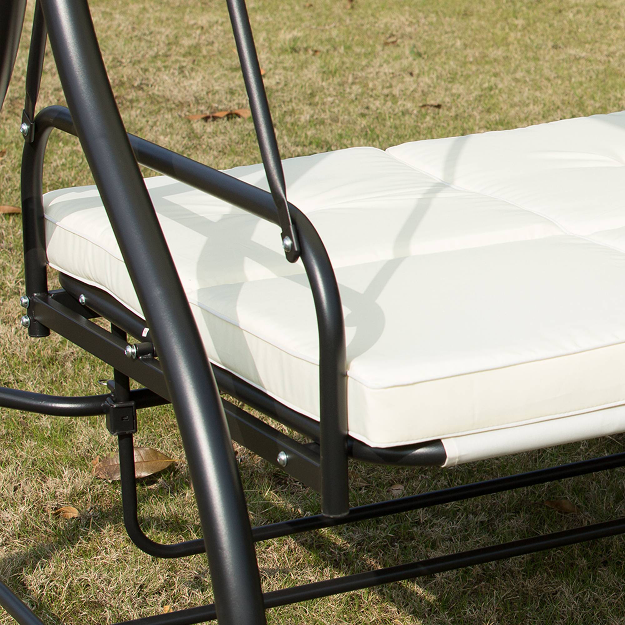 Outsunny - Balancelle de jardin 3 places convertible inclinaison toit réglable matelas grand confort rembourrage 8 cm fourni métal époxy noir crème - Outsunny - Imagen 9