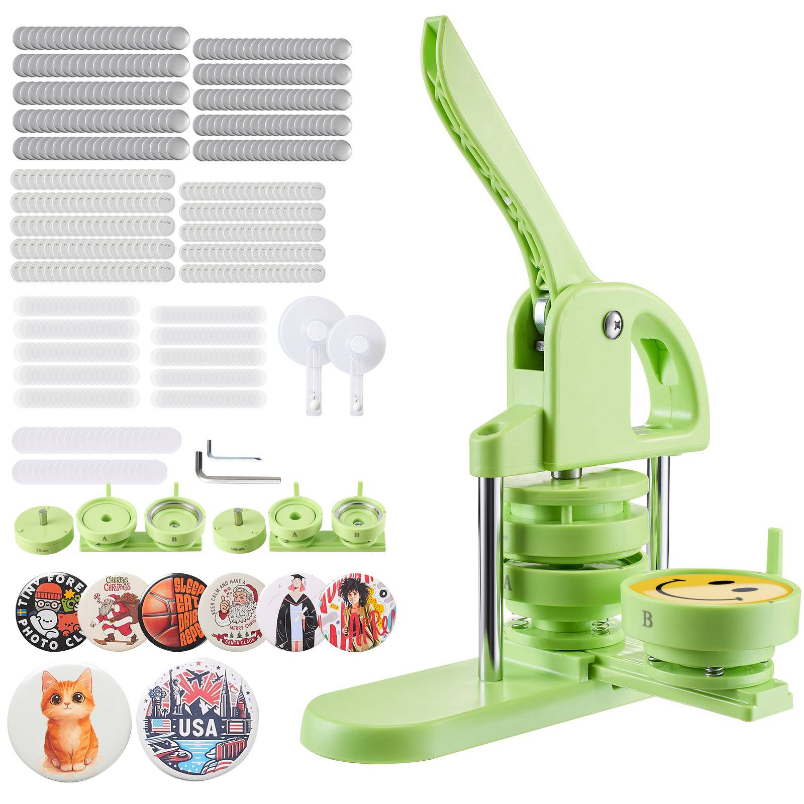 Vevor - VEVOR Machine à Badges Presse à Badges Épingles de 58/75 mm 200PCs Vert - Image 1