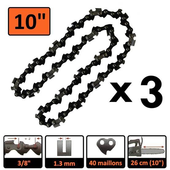 Gt Garden - Guide 10 pouces (26 cm) avec lot de 3 chaînes 40 maillons pour tronçonneuse élagueuse 25 cm3 - GT GARDEN - Image 3