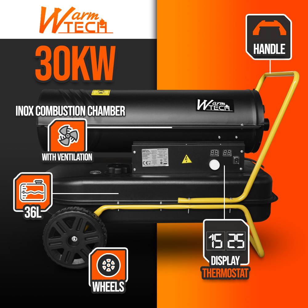 Warmtech - Canon à chaleur 30 kW diesel avec thermostat et roues - WARMTECH - Imagen 2