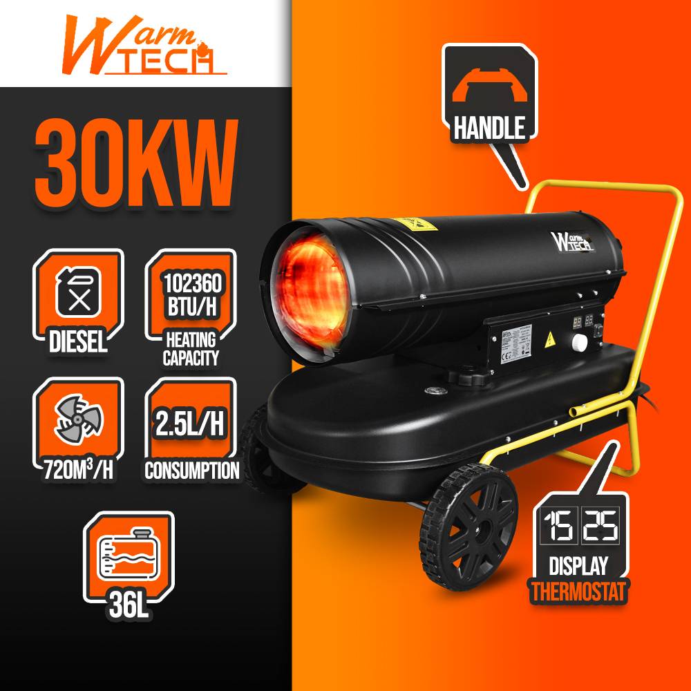 Warmtech - Canon à chaleur 30 kW diesel avec thermostat et roues - WARMTECH - Imagen 3
