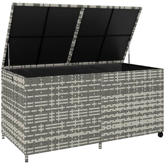 Coffre de rangement jardin résine tressée terrasse grande capacité 650L gris sur roues - ComfortXL Outdoor Living - Image 1