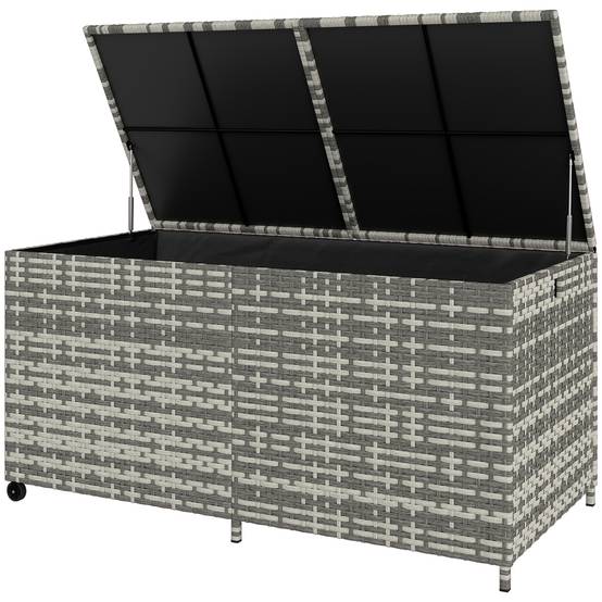 Coffre de rangement jardin résine tressée terrasse grande capacité 650L gris sur roues - ComfortXL Outdoor Living - Image 2