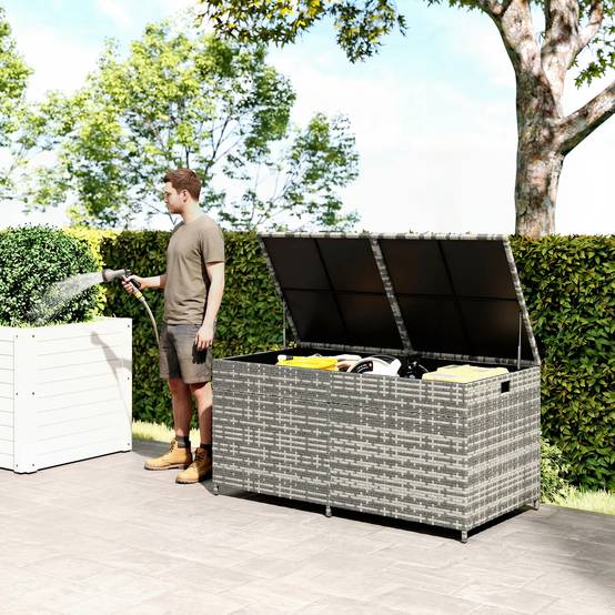 Coffre de rangement jardin résine tressée terrasse grande capacité 650L gris sur roues - ComfortXL Outdoor Living - Image 3