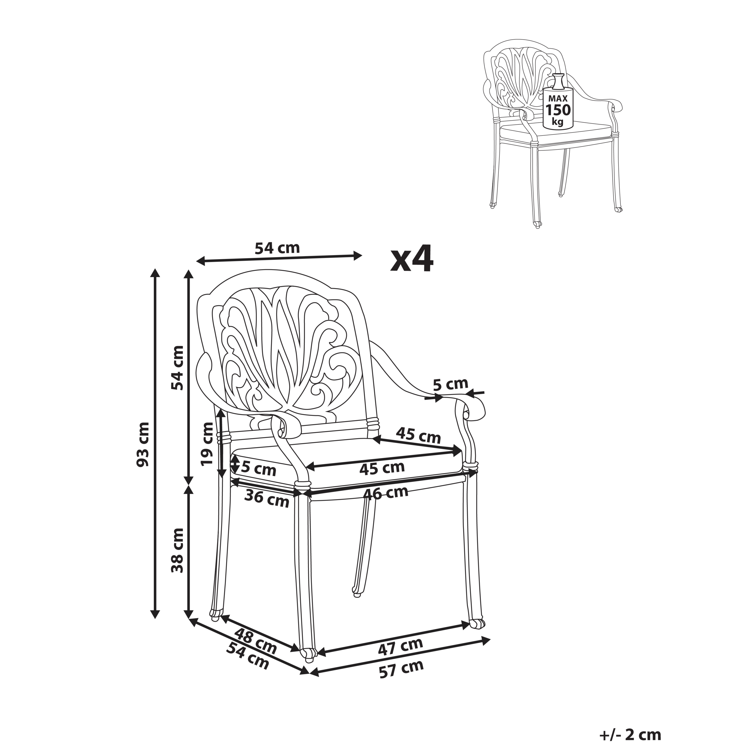 Beliani - Chaise de jardin Aluminium Marron foncé ANCONA - Beliani - Imagen 3