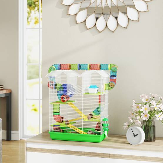 Cage hamster métal 5 étages espace de jeu tubes ludiques 47x30x59cm Vert - ComfortXL Outdoor Living - Image 4