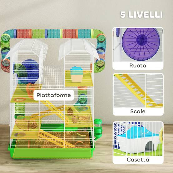 Cage hamster métal 5 étages espace de jeu tubes ludiques 47x30x59cm Vert - ComfortXL Outdoor Living - Image 6