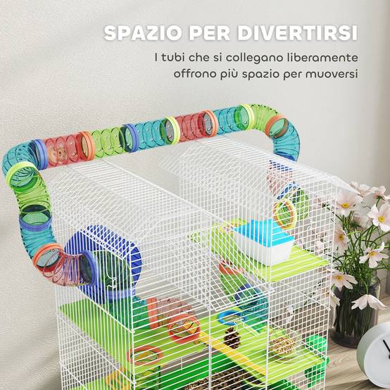 Cage hamster métal 5 étages espace de jeu tubes ludiques 47x30x59cm Vert - ComfortXL Outdoor Living - Image 9