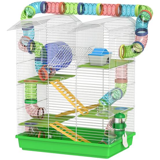 Cage hamster métal 5 étages espace de jeu tubes ludiques 47x30x59cm Vert - ComfortXL Outdoor Living - Image 2