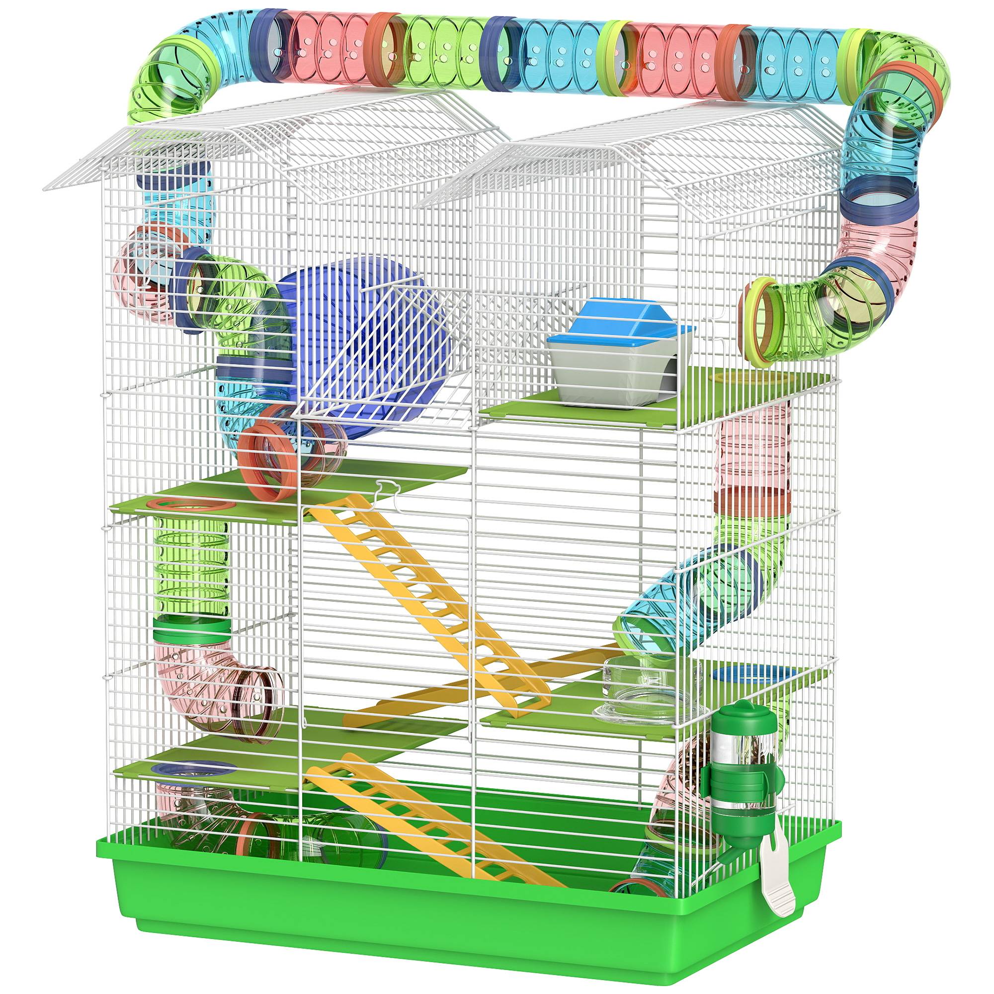 Cage hamster métal 5 étages espace de jeu tubes ludiques 47x30x59cm Vert - ComfortXL Outdoor Living - Image 2