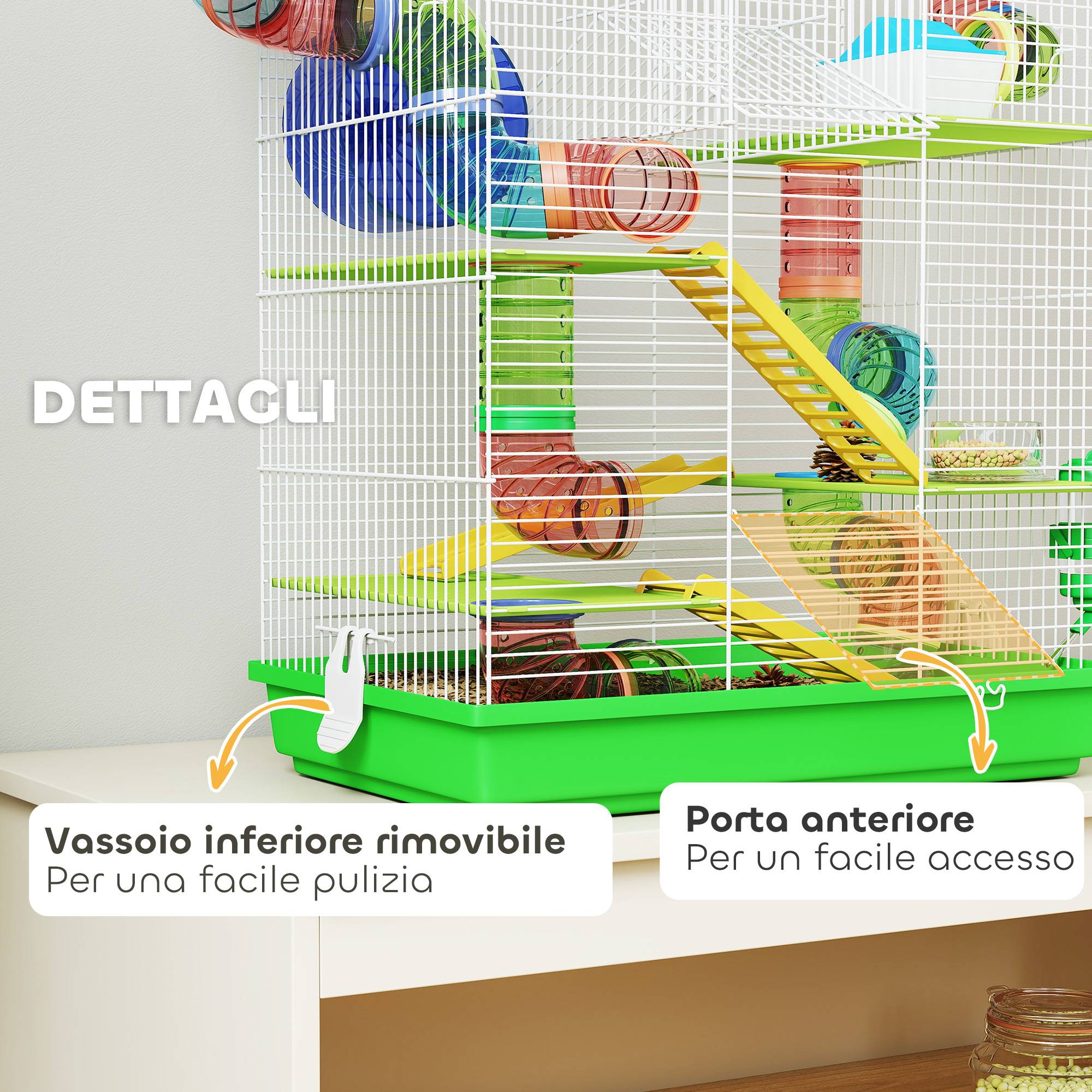 Cage hamster métal 5 étages espace de jeu tubes ludiques 47x30x59cm Vert - ComfortXL Outdoor Living - Image 8