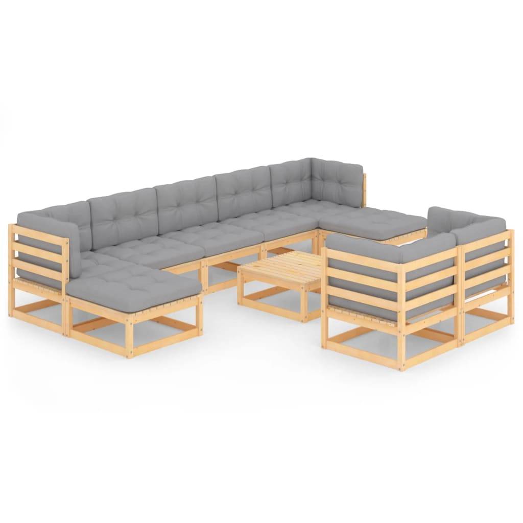 Helloshop26 - Salon de jardin meuble d'extérieur ensemble de mobilier 10 pièces avec coussins bois de pin massif - Imagen 1