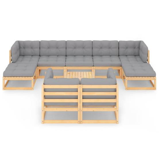 Helloshop26 - Salon de jardin meuble d'extérieur ensemble de mobilier 10 pièces avec coussins bois de pin massif - Imagen 2