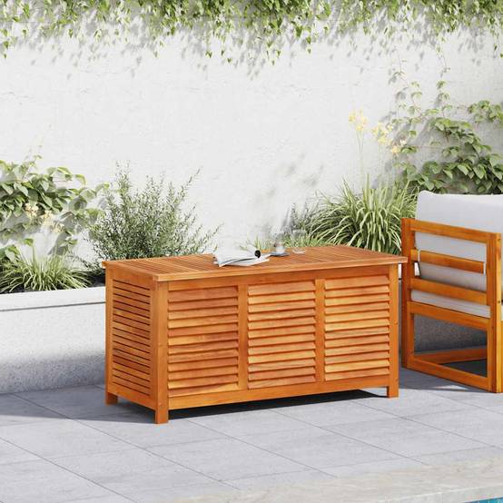 Coffre de rangement de jardin bois d'acacia naturel 113 x 50 x 56 cm - PANGIVO - Image 3