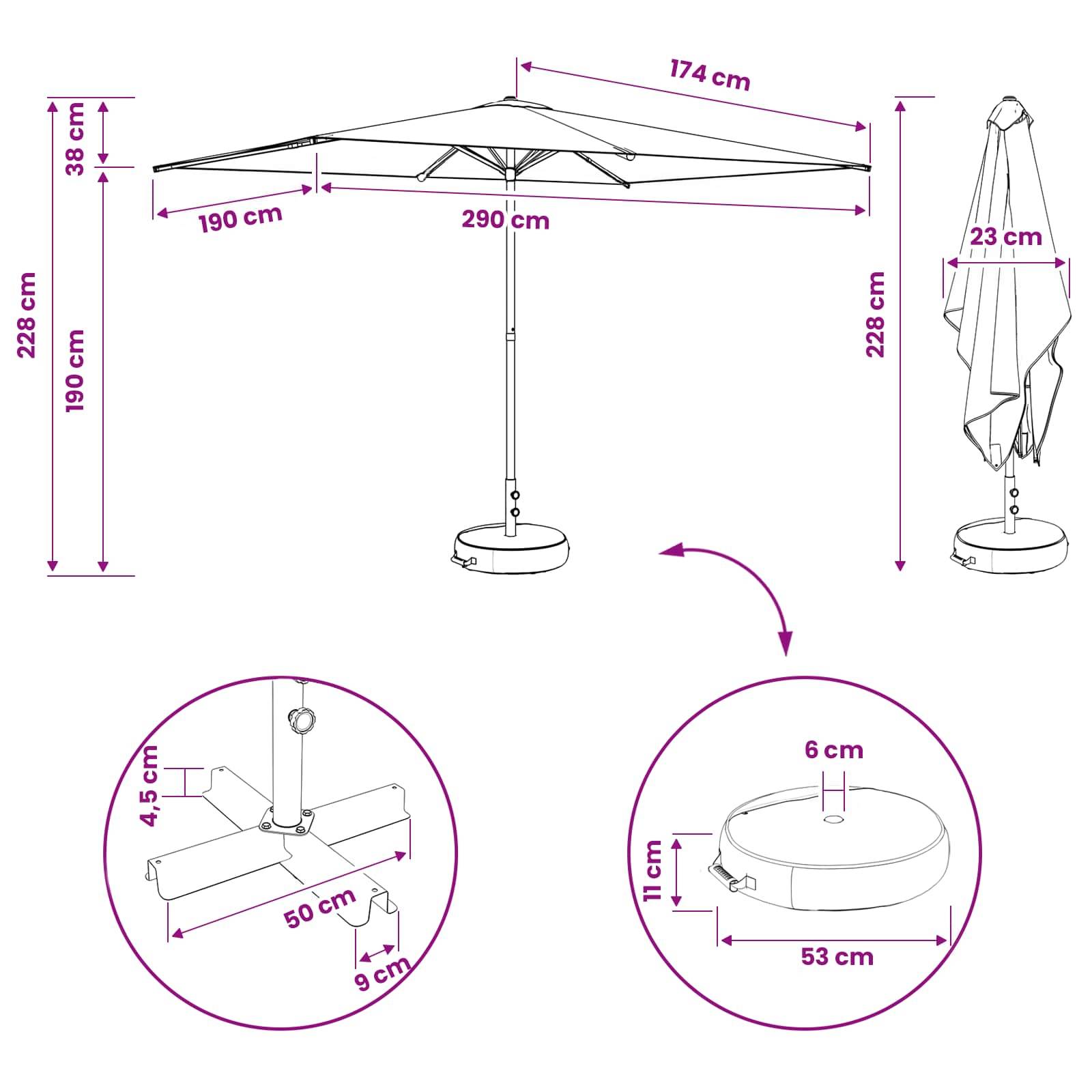 PANGIVO - Parasol de jardin polyester noir 290 x 190 x 228 cm - PANGIVO - Image 8