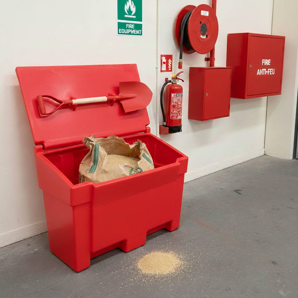 Bac à sable incendie/ à sel de déneigement 200l+pelle-lot de 6-plast'up rotomoulage - Imagen 3