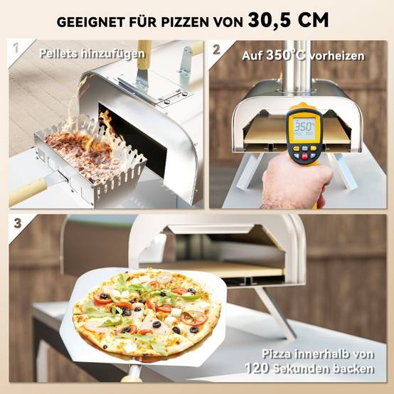 Four à Pizza Extérieur Bois Inox Portable Jardin Pierre Réfractaire Pelle Argent - ComfortXL Outdoor Living - Image 4