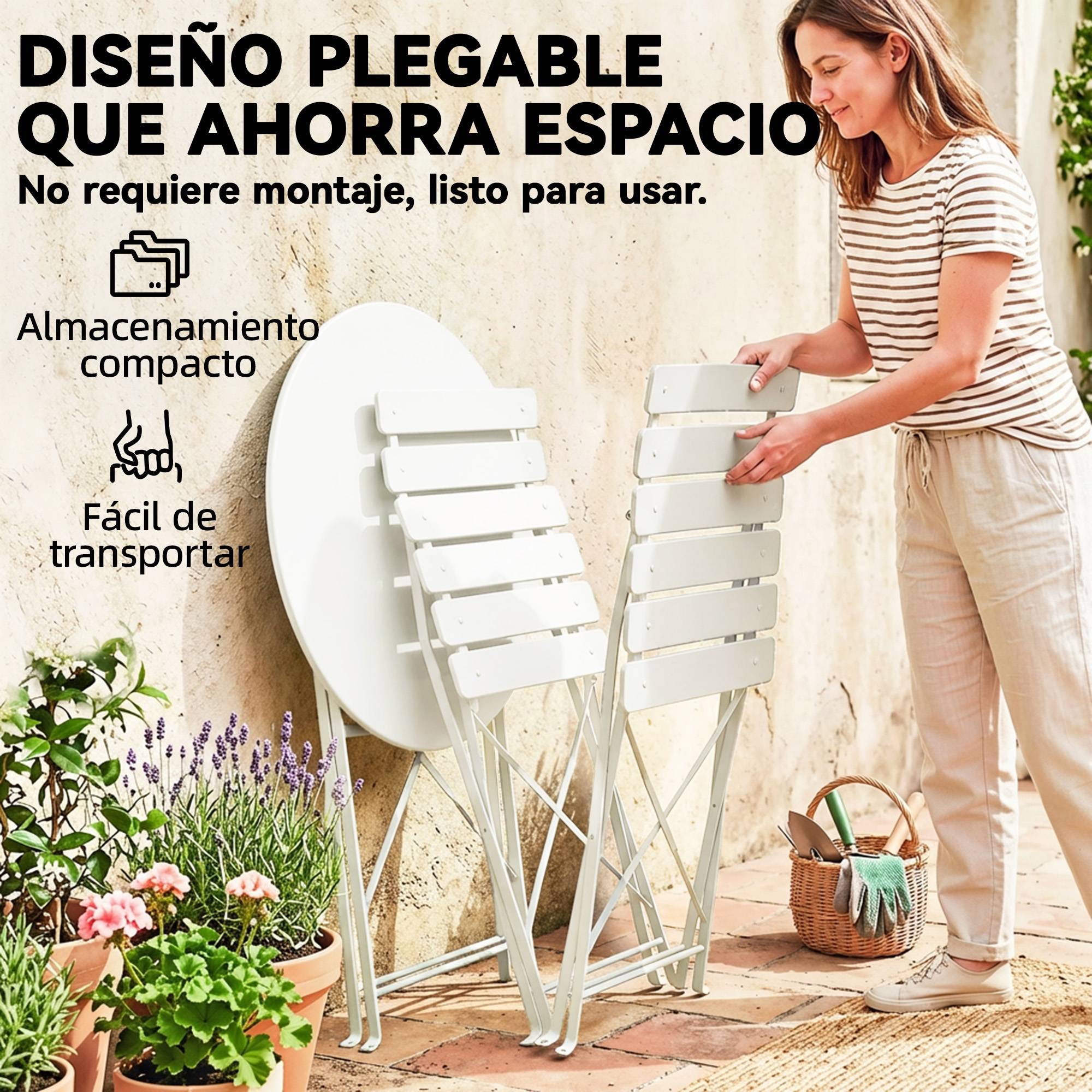 Ensemble bistrot 3 pièces métal traitement antirouille pliant pour balcon crème - ComfortXL Outdoor Living - Image 8