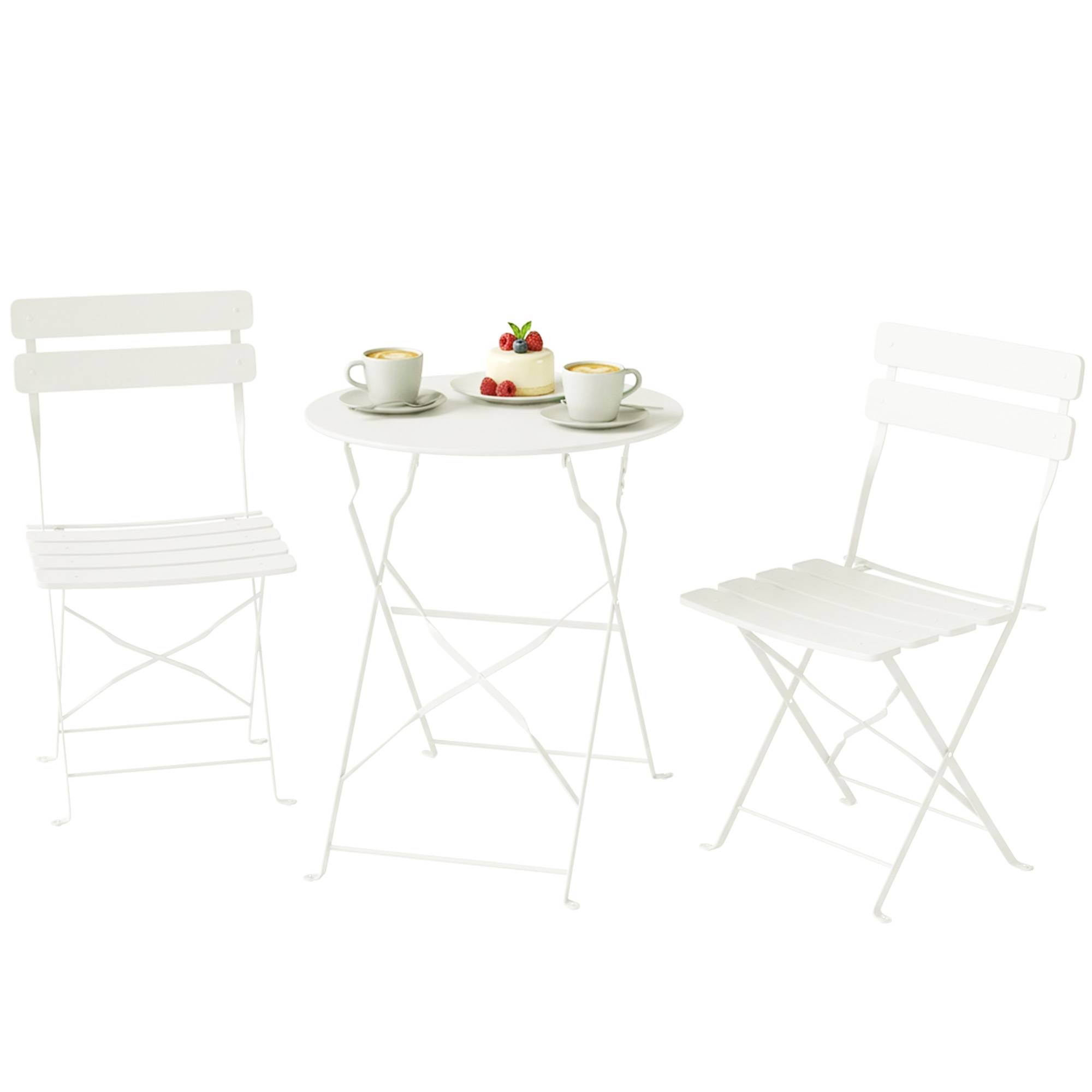 Ensemble bistrot 3 pièces métal traitement antirouille pliant pour balcon crème - ComfortXL Outdoor Living - Image 2