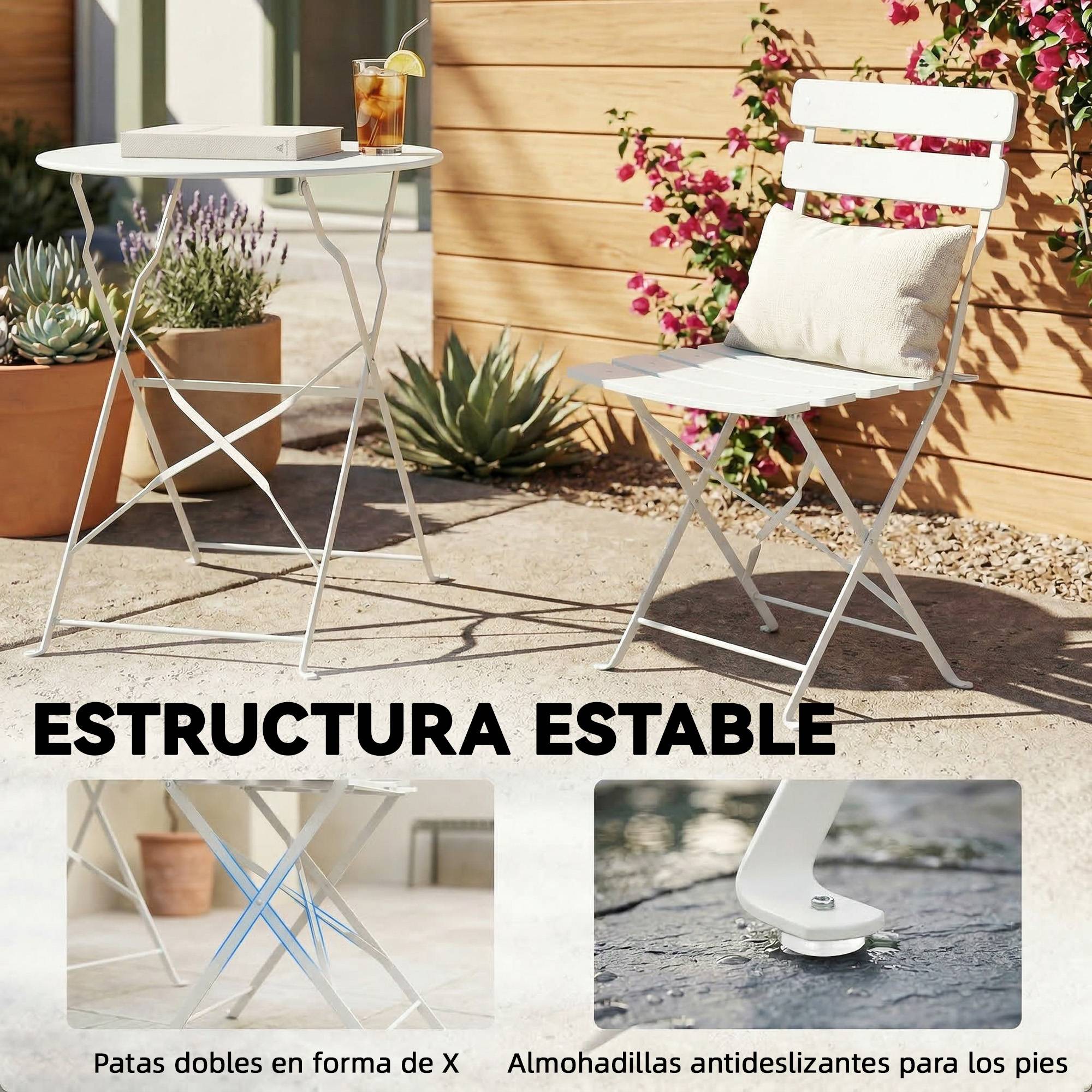Ensemble bistrot 3 pièces métal traitement antirouille pliant pour balcon crème - ComfortXL Outdoor Living - Image 10